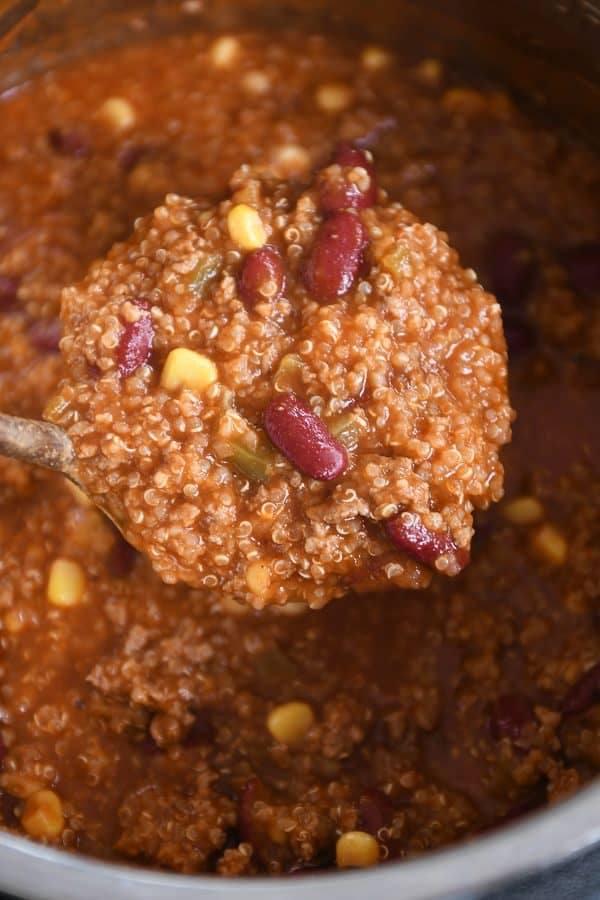 Ladleful of Instant Pot quinoa red bean chili.