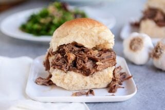 Slow Cooker Roasted Garlic Beef Sandwiches