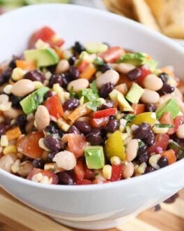 Cowboy caviar dip in white bowl.