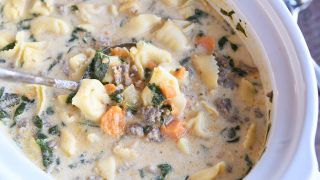 Slow Cooker Tortellini Sausage Potato Spinach Soup