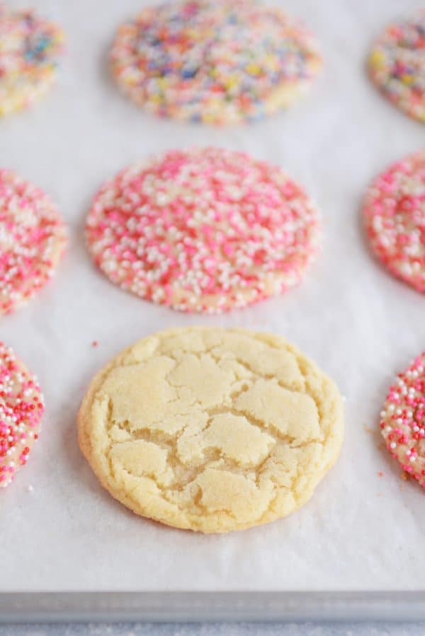 easy soft and chewy sugar cookies {no rolling or cutting out!}