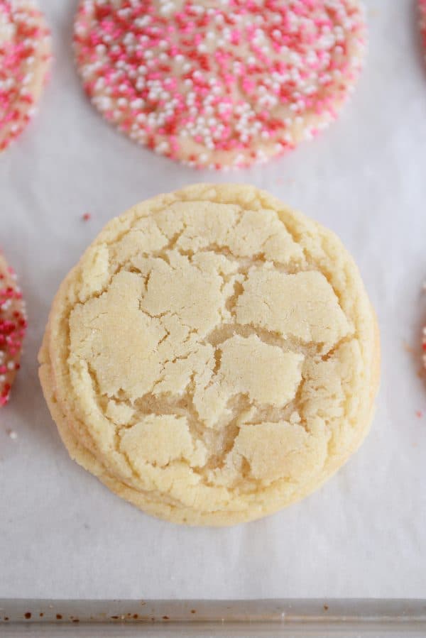 Top view of a stack of sugar cookies. 