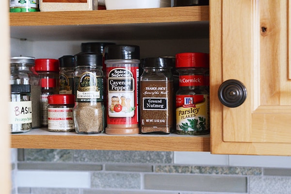 Spices up in a cupboard. 