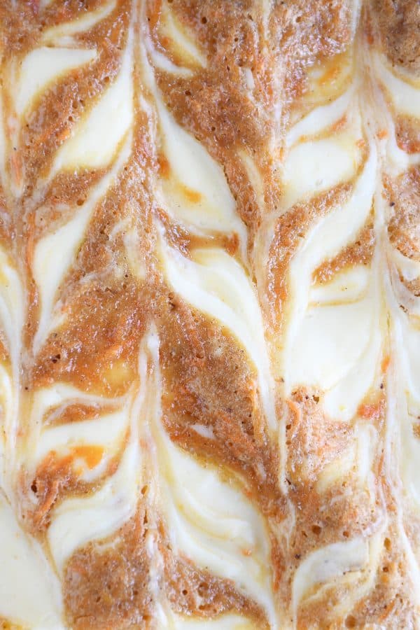 Top down view of carrot cake cheesecake bars.