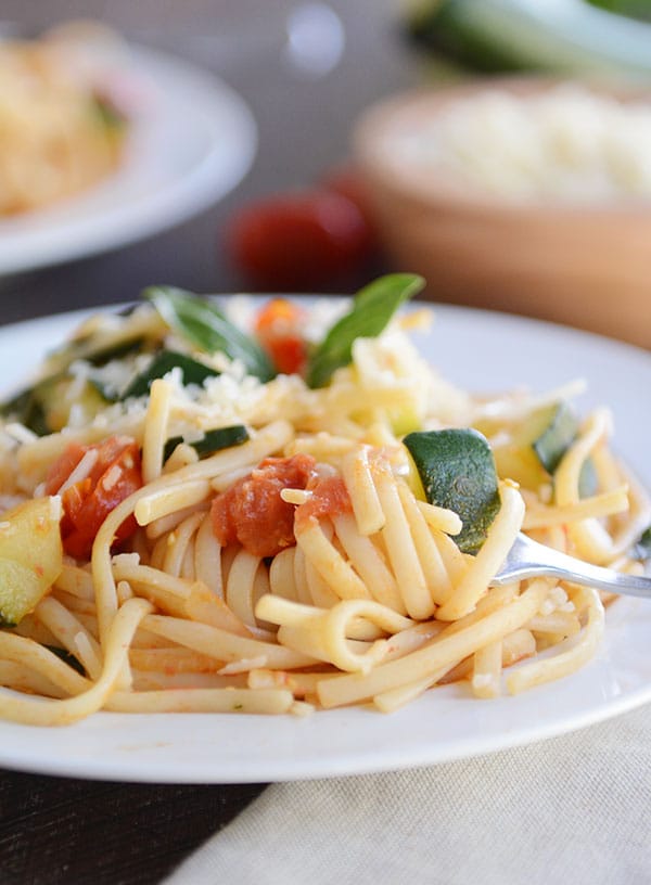 This zucchini tomato linguine is fresh, delicious, and FAST!